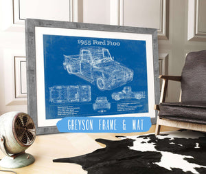 14" x 11" / Greyson Frame & Mat Cutler West 1955 Ford F100 Vintage Blueprint Auto Print