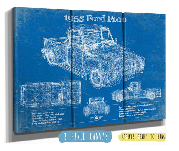 36" x 24" / 3 Panel Canvas Wrap Cutler West 1955 Ford F100 Vintage Blueprint Auto Print