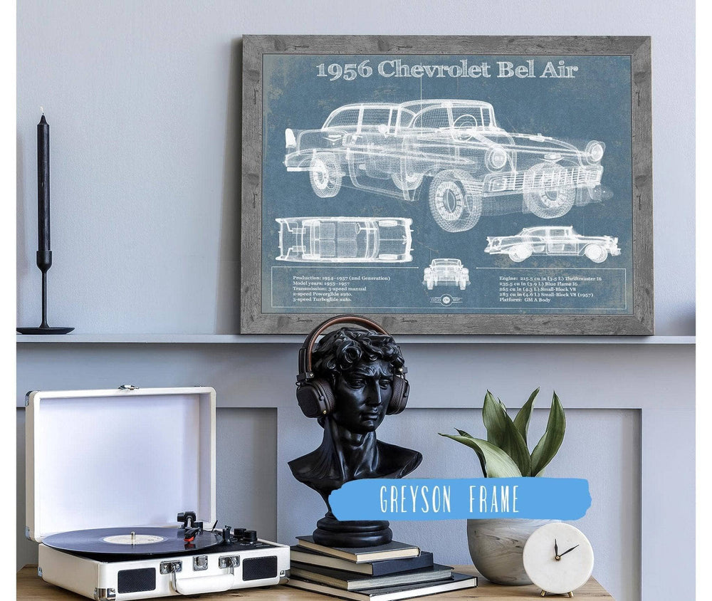 14" x 11" / Stretched Canvas Wrap Cutler West 1956 Chevrolet Bel Air Blueprint Vintage Auto Print