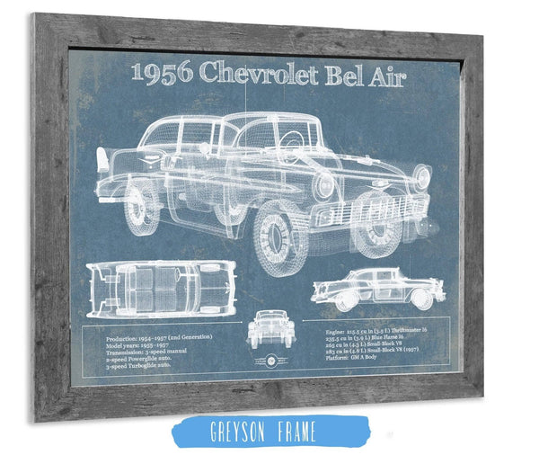 14" x 11" / Greyson Frame Cutler West 1956 Chevrolet Bel Air Blueprint Vintage Auto Print
