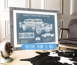 14" x 11" / Greyson Frame & Mat Cutler West 1956 Chevrolet Bel Air Blueprint Vintage Auto Print