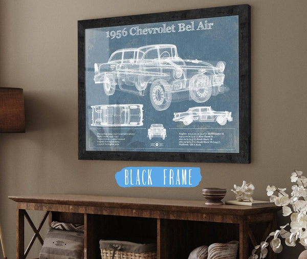 20" x 16" / Black Frame Cutler West 1956 Chevrolet Bel Air Blueprint Vintage Auto Print