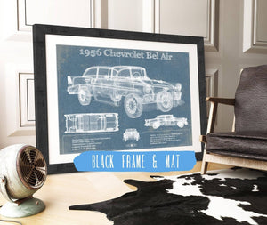 20" x 16" / Black Frame & Mat Cutler West 1956 Chevrolet Bel Air Blueprint Vintage Auto Print