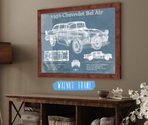 20" x 16" / Walnut Frame Cutler West 1956 Chevrolet Bel Air Blueprint Vintage Auto Print