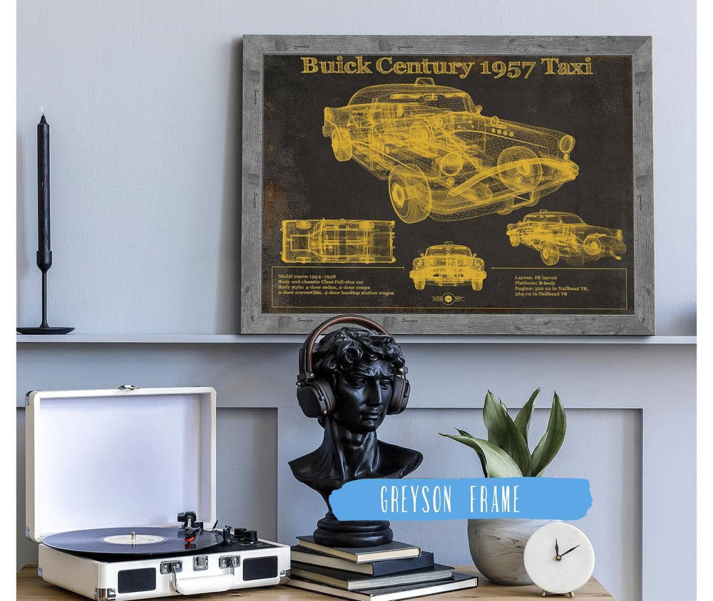 14" x 11" / Stretched Canvas Wrap Cutler West 1957 Buick Century Taxi Blueprint Dark Color Vintage Auto Print