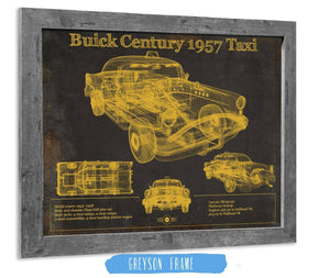 14" x 11" / Greyson Frame Cutler West 1957 Buick Century Taxi Blueprint Dark Color Vintage Auto Print
