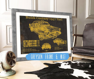 14" x 11" / Greyson Frame & Mat Cutler West 1957 Buick Century Taxi Blueprint Dark Color Vintage Auto Print