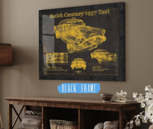 20" x 16" / Black Frame Cutler West 1957 Buick Century Taxi Blueprint Dark Color Vintage Auto Print