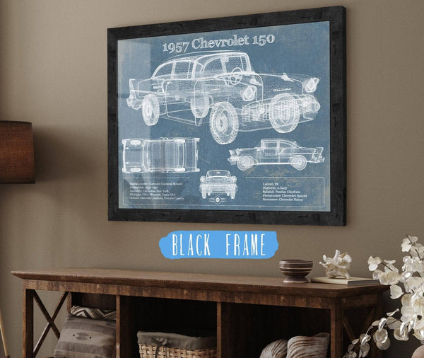 20" x 16" / Black Frame Cutler West 1957 Buick Century Taxi Blueprint Dark Color Vintage Auto Print