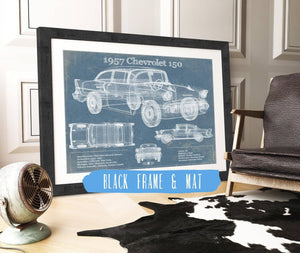 20" x 16" / Black Frame & Mat Cutler West 1957 Buick Century Taxi Blueprint Dark Color Vintage Auto Print