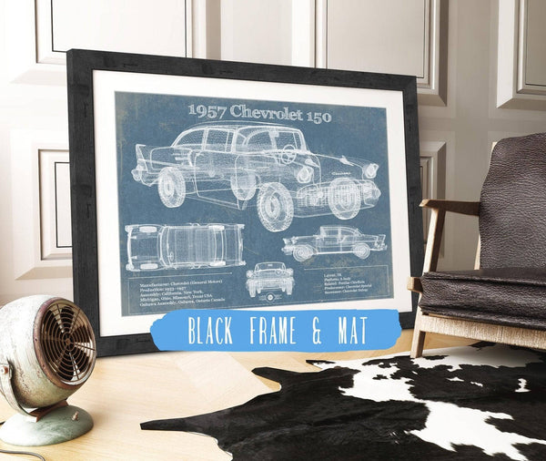 20" x 16" / Black Frame & Mat Cutler West 1957 Buick Century Taxi Blueprint Dark Color Vintage Auto Print