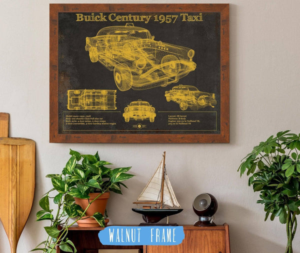 20" x 16" / Walnut Frame Cutler West 1957 Buick Century Taxi Blueprint Dark Color Vintage Auto Print