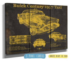 36" x 24" / 3 Panel Canvas Wrap Cutler West 1957 Buick Century Taxi Blueprint Dark Color Vintage Auto Print
