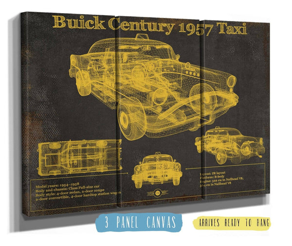36" x 24" / 3 Panel Canvas Wrap Cutler West 1957 Buick Century Taxi Blueprint Dark Color Vintage Auto Print