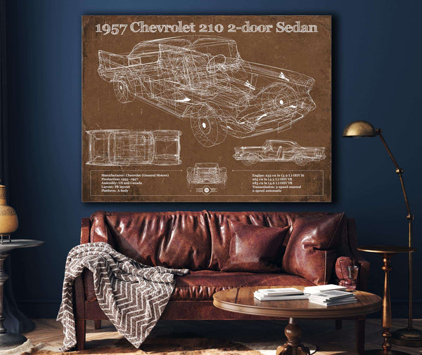 Cutler West 1957 Chevrolet 210 2 Door Sedan Vintage Blueprint Auto Print
