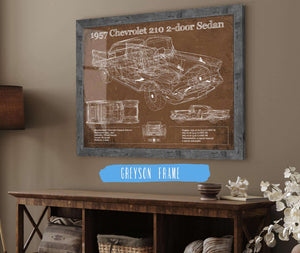14" x 11" / Greyson Frame Cutler West 1957 Chevrolet 210 2 Door Sedan Vintage Blueprint Auto Print