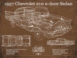 14" x 11" / Unframed Cutler West 1957 Chevrolet 210 2 Door Sedan Vintage Blueprint Auto Print