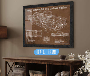 20" x 16" / Black Frame Cutler West 1957 Chevrolet 210 2 Door Sedan Vintage Blueprint Auto Print