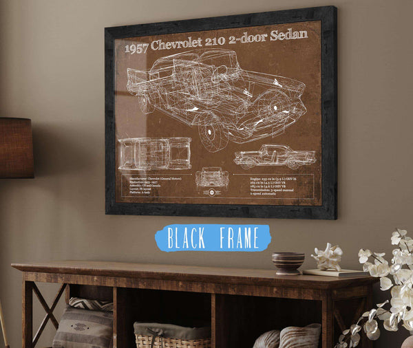 20" x 16" / Black Frame Cutler West 1957 Chevrolet 210 2 Door Sedan Vintage Blueprint Auto Print