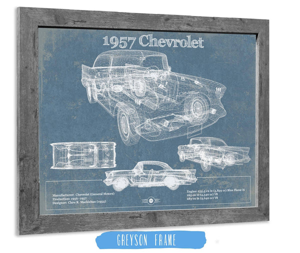 14" x 11" / Greyson Frame Cutler West 1957 Chevrolet Bel Air Sport Coupé Blueprint Vintage Auto Print