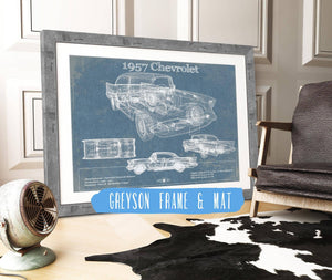 14" x 11" / Greyson Frame & Mat Cutler West 1957 Chevrolet Bel Air Sport Coupé Blueprint Vintage Auto Print
