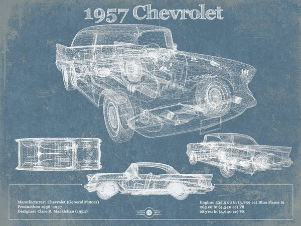 14" x 11" / Unframed Cutler West 1957 Chevrolet Bel Air Sport Coupé Blueprint Vintage Auto Print