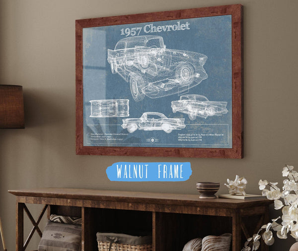 20" x 16" / Walnut Frame Cutler West 1957 Chevrolet Bel Air Sport Coupé Blueprint Vintage Auto Print