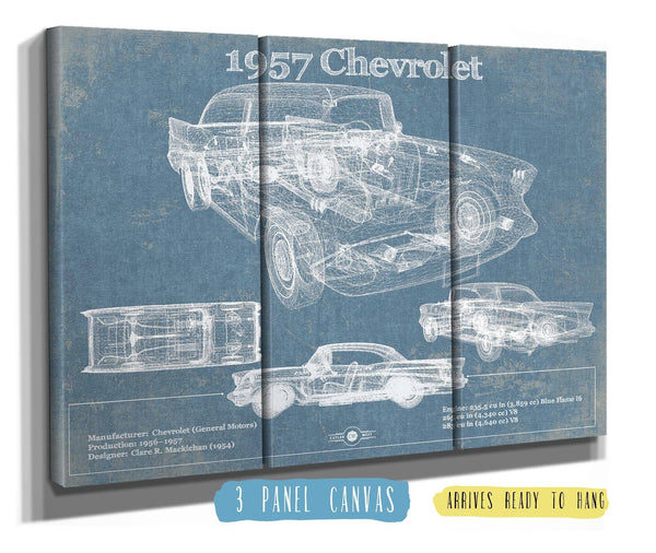 36" x 24" / 3 Panel Canvas Wrap Cutler West 1957 Chevrolet Bel Air Sport Coupé Blueprint Vintage Auto Print