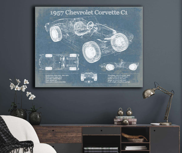Cutler West 1957 Chevrolet Corvette C1 Vintage Blueprint Auto Print