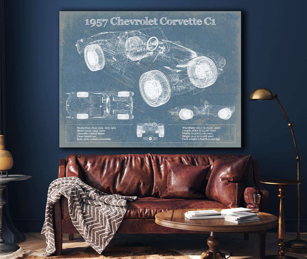 Cutler West 1957 Chevrolet Corvette C1 Vintage Blueprint Auto Print