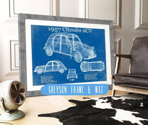 14" x 11" / Greyson Frame & Mat Cutler West 1957 Citroen 2Cv Vintage Blueprint Auto Print