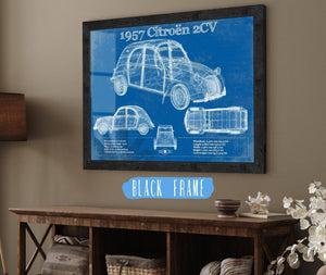 20" x 16" / Black Frame Cutler West 1957 Citroen 2Cv Vintage Blueprint Auto Print