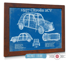 20" x 16" / Walnut Frame Cutler West 1957 Citroen 2Cv Vintage Blueprint Auto Print