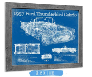 14" x 11" / Greyson Frame Cutler West 1957 Ford Thunderbird Cabrio Blueprint Vintage Auto Print