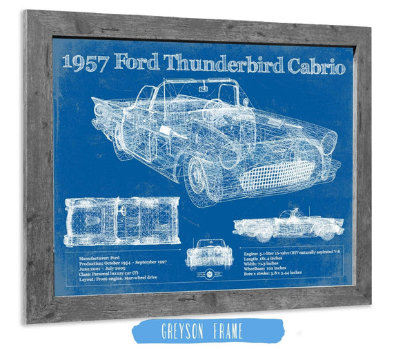 14" x 11" / Greyson Frame Cutler West 1957 Ford Thunderbird Cabrio Blueprint Vintage Auto Print