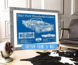 14" x 11" / Greyson Frame & Mat Cutler West 1957 Ford Thunderbird Cabrio Blueprint Vintage Auto Print