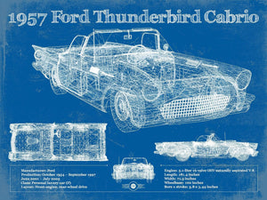 14" x 11" / Unframed Cutler West 1957 Ford Thunderbird Cabrio Blueprint Vintage Auto Print
