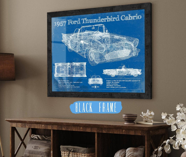 20" x 16" / Black Frame Cutler West 1957 Ford Thunderbird Cabrio Blueprint Vintage Auto Print