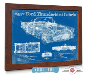20" x 16" / Walnut Frame Cutler West 1957 Ford Thunderbird Cabrio Blueprint Vintage Auto Print