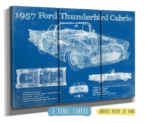 36" x 24" / 3 Panel Canvas Wrap Cutler West 1957 Ford Thunderbird Cabrio Blueprint Vintage Auto Print