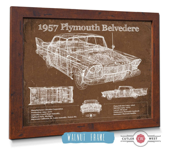 Cutler West 1957 Plymouth Belvedere Vintage Blueprint Auto Print