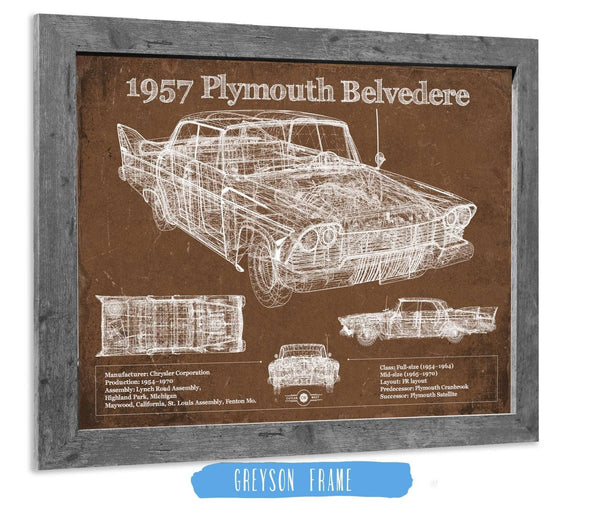 14" x 11" / Greyson Frame Cutler West 1957 Plymouth Belvedere Vintage Blueprint Auto Print