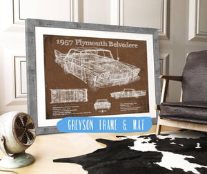 14" x 11" / Greyson Frame & Mat Cutler West 1957 Plymouth Belvedere Vintage Blueprint Auto Print