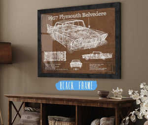 20" x 16" / Black Frame Cutler West 1957 Plymouth Belvedere Vintage Blueprint Auto Print