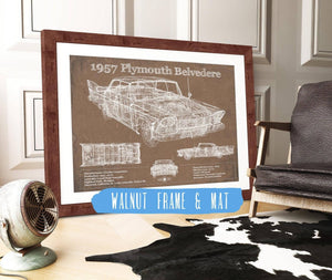 20" x 16" / Walnut Frame & Mat Cutler West 1957 Plymouth Belvedere Vintage Blueprint Auto Print