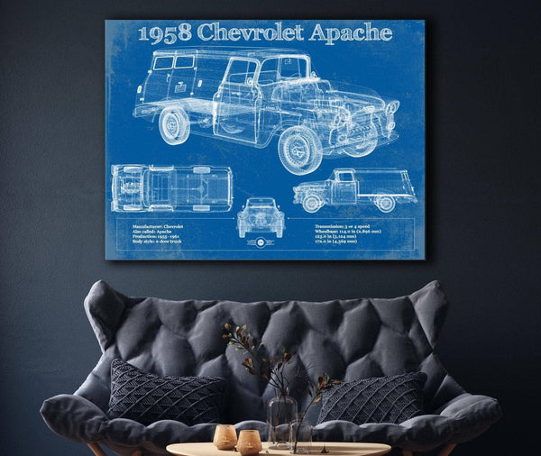 Cutler West 1958 Chevrolet 3100 Apache Panel Van Vintage Blueprint Auto Print