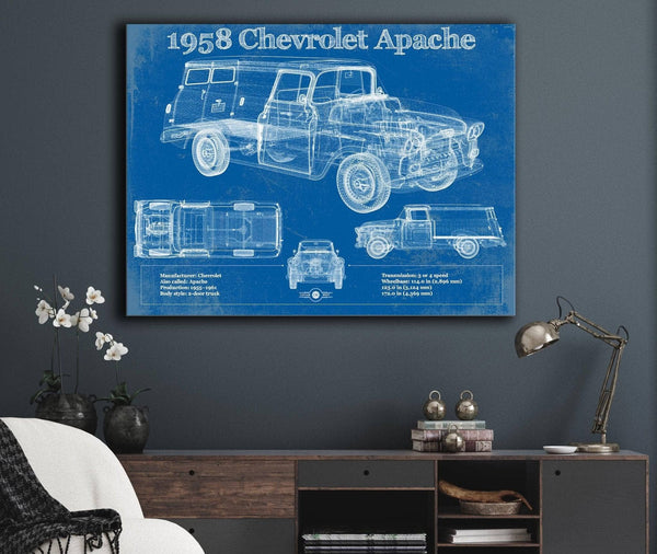 Cutler West 1958 Chevrolet 3100 Apache Panel Van Vintage Blueprint Auto Print