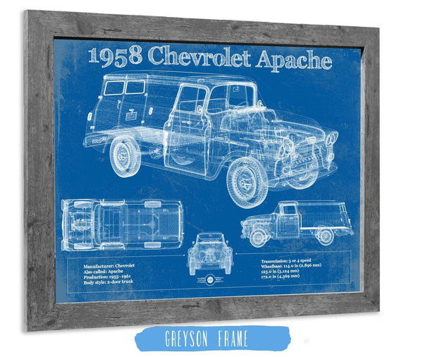 14" x 11" / Greyson Frame Cutler West 1958 Chevrolet 3100 Apache Panel Van Vintage Blueprint Auto Print