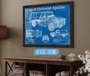 20" x 16" / Black Frame Cutler West 1958 Chevrolet 3100 Apache Panel Van Vintage Blueprint Auto Print