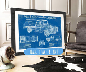 20" x 16" / Black Frame & Mat Cutler West 1958 Chevrolet 3100 Apache Panel Van Vintage Blueprint Auto Print